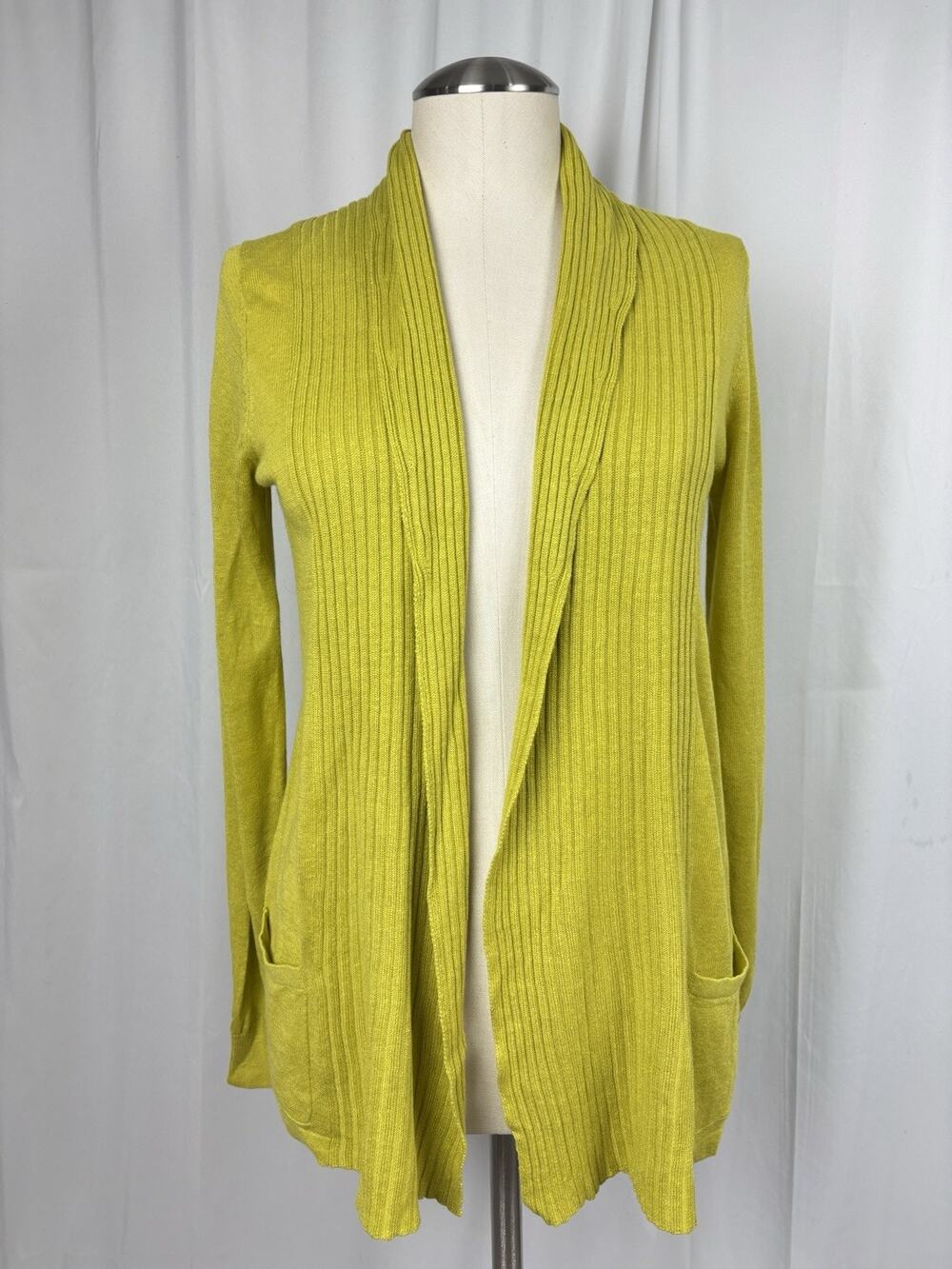 Banana Republic Women’s XS Yellow Open Front Long Cardigan Sweater Linen Rayon